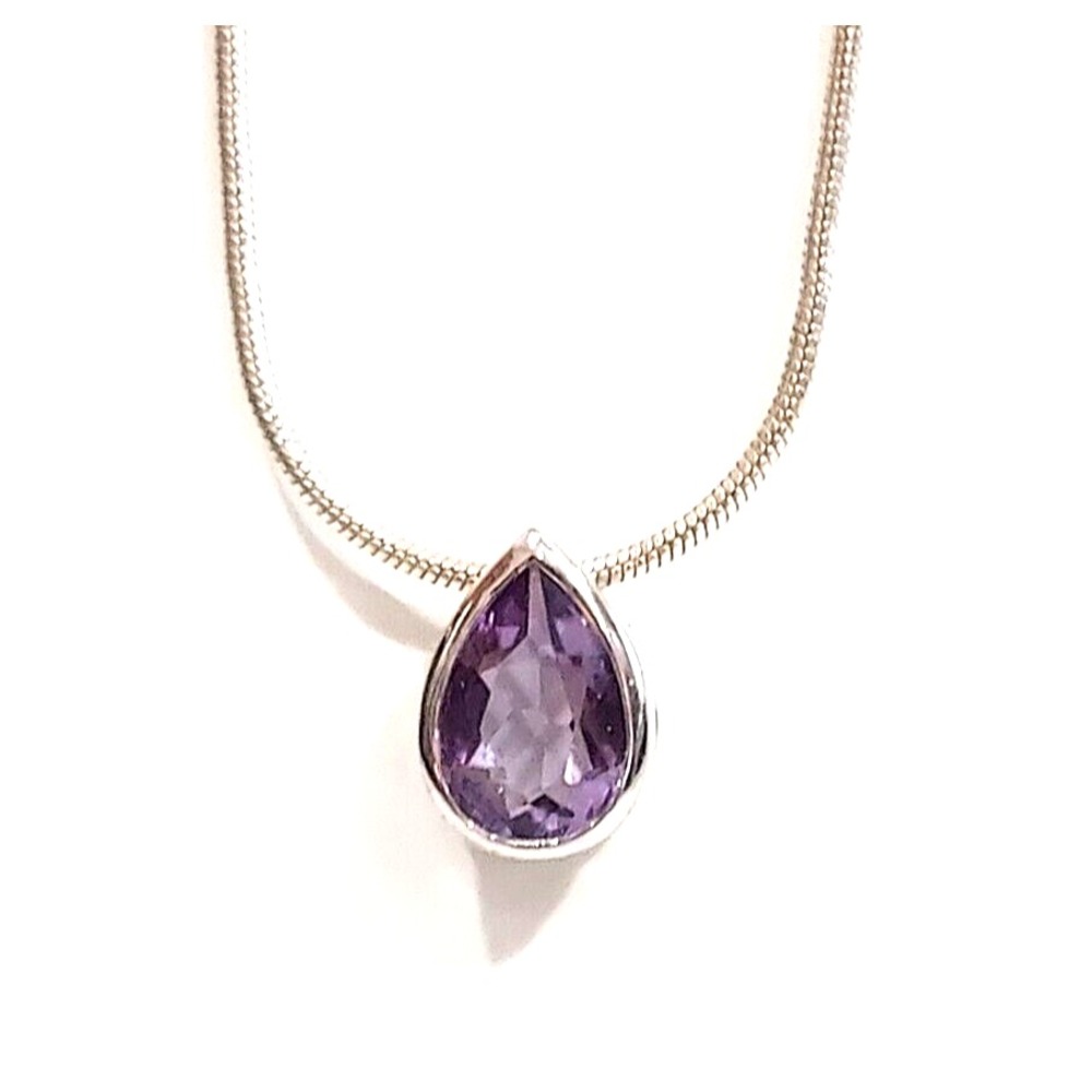 Necklace 925 Purple CZ Raindrop Adorably Sweet